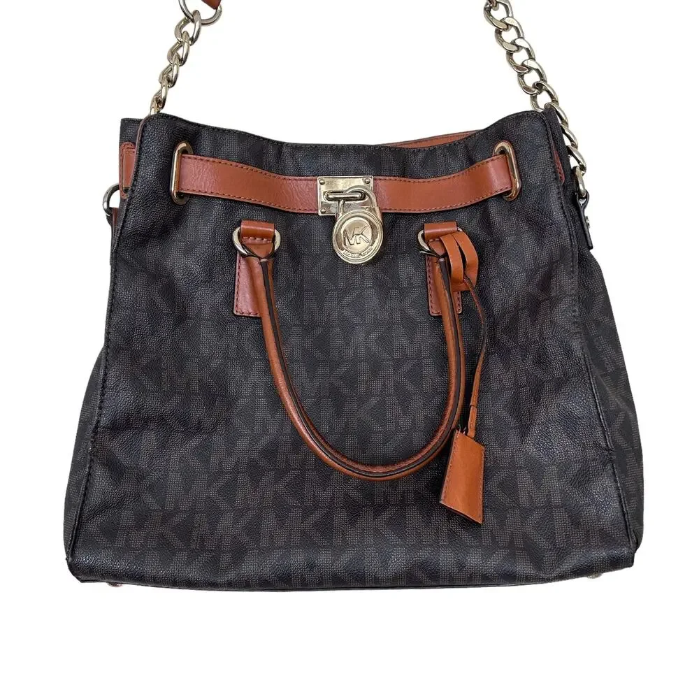 Michael Kors Hamilton Large Satchel Tote Brown Monogram